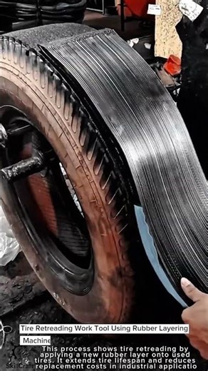 Tire Retreading Work Tool Using Rubber Layering Machine #worktool