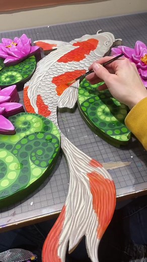Beautiful Koi Fish Sculpture and Painting Showcase
