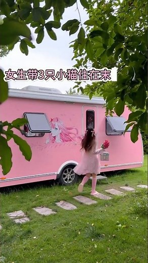Girl living in a domesday RV with her three cat
