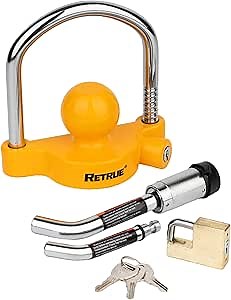 RETRUE Keyed Alike Trailer Lock Set Tow & Store Lock Kit, Come with Universal Coupler Lock (Yellow) & Dual Bent Pin Lock (Silver) & Brass Coupler Lock (Gold)