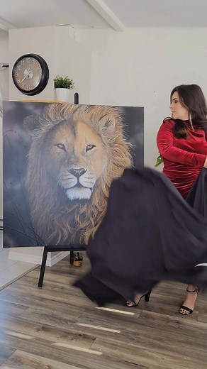 Lion Art Painting Reveal on Canvas | Wildlife Artist Quebecois
