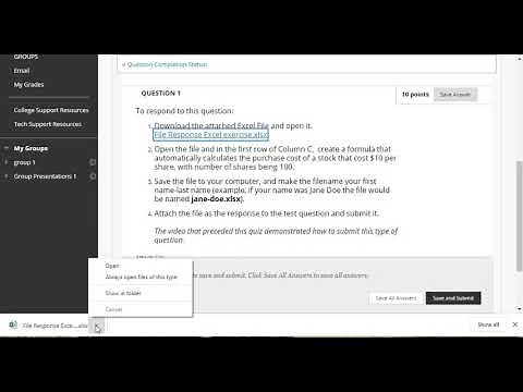 How students submit a file to a file response question in Blackboard