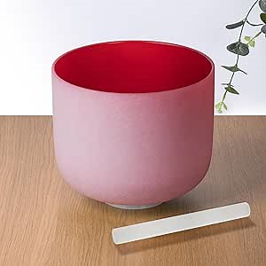 432hz 8 inch Red C Note Root Chakra Quartz Crystal Singing Bowl with Resonance Striker for Healing Mindfulness Meditation Yoga Sound Baths