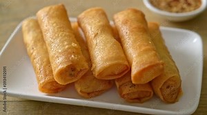 deep fried spring roll with sauce