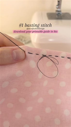 Mset Fashion Design on Instagram: "How to sew #1 basting stitch - 10 stitches you need to know: A basting stitch is a temporary stitch used to hold layers of fabric together and is later removed. Using a thread color that contrasts with your fabric makes the basting stitch easier to see and remove. Download your printable guide in bio: Tap my profile, then the link under my profile picture. ✨✨🫶 #handstitching #sewingforbeginners #bastingstitch"
