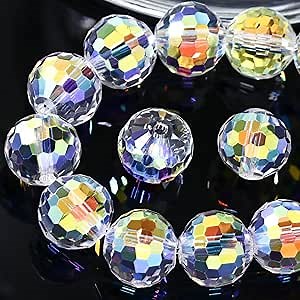 Dowarm 10MM Round Crystal Beads for Jewelry Making, Crystal AB Faceted Crystal Glass Beads for Crafts Bracelet Wind Chimes Suncatcher, #5003 Rondelle Spacer Beads, Loose Gemstones, 50PCS