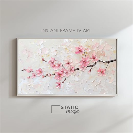 Cherry Blossom Frame TV Display, Pink Sakura Branch Painting, Spring Floral Decor for Samsung Art Mode, 16:9 Digital Download - Etsy