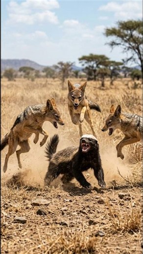 Never Mess with A Honey Badger 🦡 | Honey Badger Defending Carcass from Jackals #shorts #animals