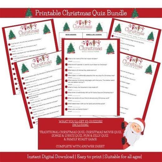 Printable Christmas Quiz Bundle – 5 Festive Trivia Games & Answer Sheet – Family Holiday Fun Instant Digital Download Letter Size PDF and A4 - Etsy