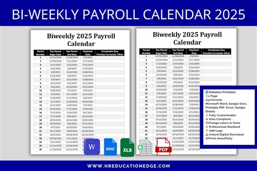 Biweekly Payroll Calendar 2025: Editable & Printable (excel, Google Docs and Sheets, Word, PDF) - Etsy Israel