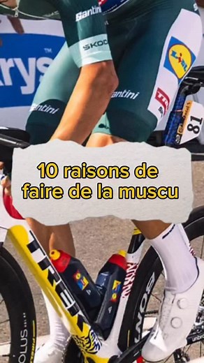 💪 Pourquoi la musculation est indispensable pour un cycliste : les 10 idées clés à retenir 1️⃣ Plus de puissance sur le vélo Travailler ta force en musculation augmente ta puissance maximale et ton explosivité pour les sprints, relances et côtes. 2️⃣ Développement du taux de force (RFD) La muscu améliore ta capacité à produire de la force rapidement, essentielle pour être explosif. 3️⃣ Meilleure économie de pédalage Tu produis la même puissance en dépensant moins d’énergie grâce à une meilleure
