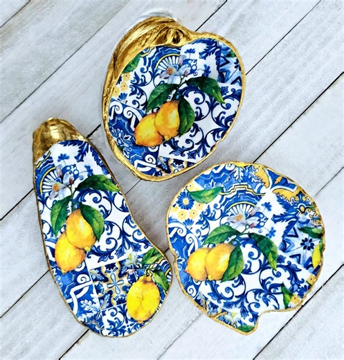 Amalfi Coast Decoupage Shell Trinket Dish: Italian Coastal Decor - Etsy