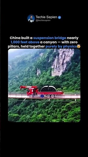 China’s 1,000-Foot Suspension Bridge With No Pillars 🤯