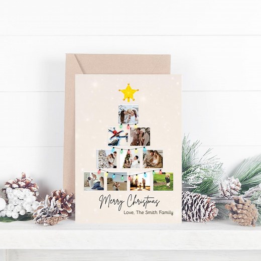 Editable Christmas Card - Christmas Tree With Picture Frames Card - Template With Canva - Merry Christmas Greeting Card - Etsy