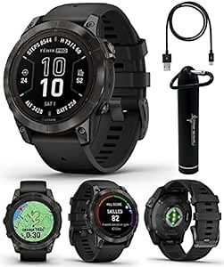 Wearable4U Garmin Fenix 8 Pro - 47mm AMOLED Premium Connected Multisport GPS Smartwatch, inReach Technology, Sapphire, Titanium with Graphite/Black Silicone Band w PowerBank Bundle