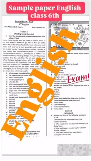 Sample paper English class 6th pseb #exam m