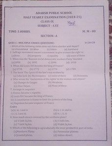 ADARSH PUBLIC SCHOOLHALF YEARLY EXAMINATION (2024-25) CLASS-I... | Filo