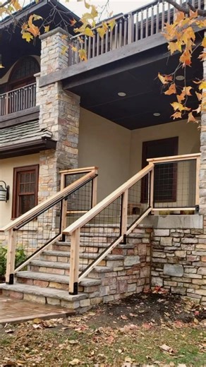 Wild Hog Products | Panels | Fencing | Pergolas | Timber | on Instagram: "Fall 🍂 in love with your front porch again with a simple upgrade to Wild Hog Panels for your deck and stairs! Learn more about how to buy through the link in our bio #WildHogProducts #Panels #Railing #WireMeshPanels #WhatWillYouBuild"