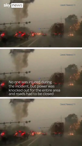 Lightning causes blast at side of road