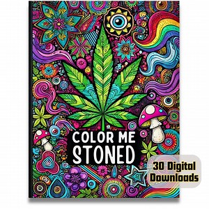 Color Me Stoned | 30 Trippy Cannabis Coloring Pages for Adults | Digital Download - Etsy