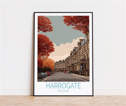 Harrogate England Travel Poster, Elegant Historic Street Scene - Etsy