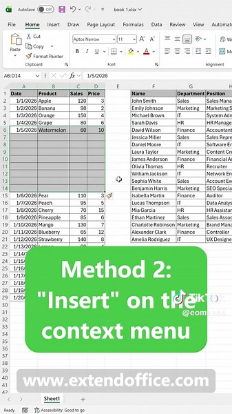 Insert Rows in Excel Without Affecting Other Tables