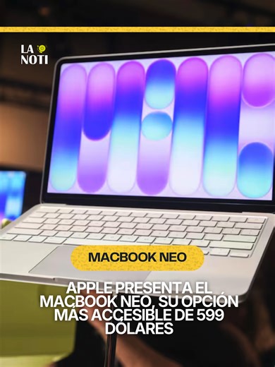 Apple acaba de romper el mercado con el nuevo MacBook Neo. Este miércoles 4 de marzo presentaron un portátil que cuesta apenas 599 dólares. Tiene todo lo que te gusta de una Mac pero mucho más barato. Ofrece hasta 16 horas de batería pantalla Liquid Retina y viene en colores increíbles como el nuevo cítrico o el rosa nube. Viene con el chip de Apple cámara de 1080p y teclado Magic Keyboard. Ya puedes reservarlo desde hoy y estará en tiendas el 11 de marzo. Es la opción perfecta para estudiantes 