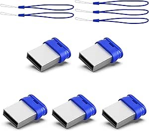 K&ZZ 64GB 5 Pack USB Flash Drives with Lanyard 64G Small USB Drive Ultra Fit Flash Drives Mini Thumb Drive 64 GB Micro USB 2.0 Pen Drive, Blue