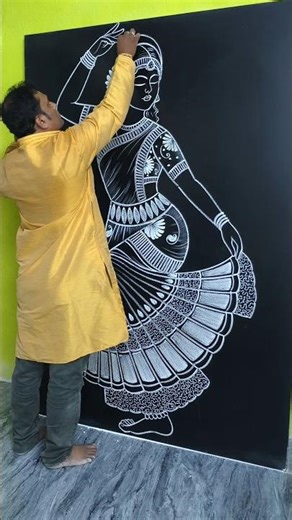 How to Draw Classical Dancer on Blackboard 💃✨ | Easy White Chalk Art #shortvideo #art #drawing