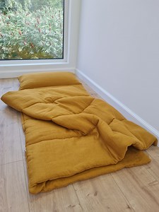 Kindergarten Hemp Linen Sleeping Bag With Pillow School Nap Mat Kids Organic Hemp Fiber Filling in Mustard Linen Fabric Hand Made - Etsy