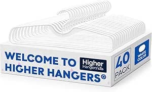 Higher Hangers Vertical-Space-Saving Clothes Hangers, 40-Packs Heavy-Duty White Tube Plastic 17", Reduce Wrinkles & Maximize Closet Space in Home, Apartment, Dorm, RV, Boat, Yacht