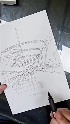 Modern Structure Sketch in One-Point Perspective #sketch #drawing #architectureart #timelapse #art