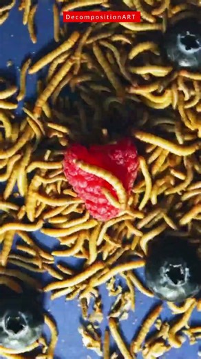 🐛 10,000 Mealworms Decomposing Raspberries & Blueberries – Nature's Clean-Up Crew in Action! 🍓🫐