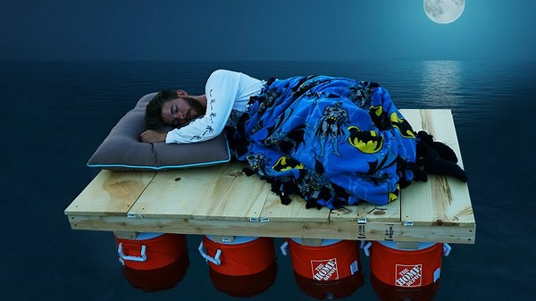 We Built Boats & Slept on them Overnight!! DON'T SINK SURVIVAL