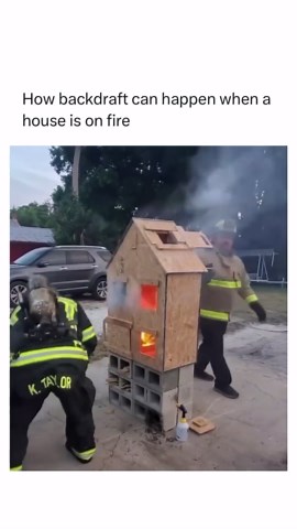 @everydaysreels on Instagram: "A backdraft occurs in a fire situation when a room or building filled with hot gases and smoke suddenly receives a fresh supply of oxygen, often through the opening of a door or window. This sudden influx of oxygen can lead to a rapid and explosive ignition of the accumulated gases. Here’s a step-by-step breakdown of how a backdraft can happen in a house fire: Initially, a fire starts and burns, consuming available oxygen and producing heat, smoke, and flammable ga