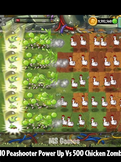 10 Peashooter Power Up Vs 500 Chicken Zombies #msgames #pvz2 #plantsvszombies2 #pvz #plantsvszombies