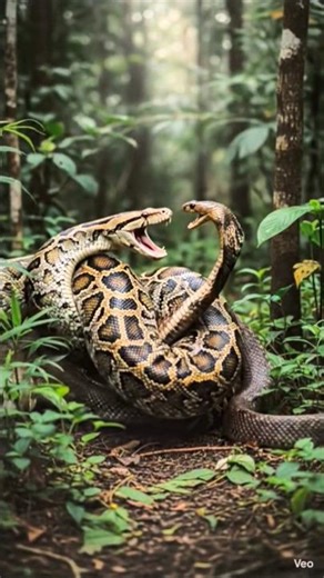 King Cobra vs Giant Python 🐍 #SnakeShowdown #KingCobra #GiantPython #Wildlife #Snakes #Jungle #viral