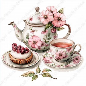 Vintage Floral Tea Party Clipart, Teapot, Teacup JPG Bundle (digital Download) - Etsy