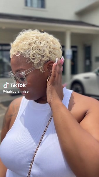 Gorgeous Silk Press with Blonde Pixie Cut