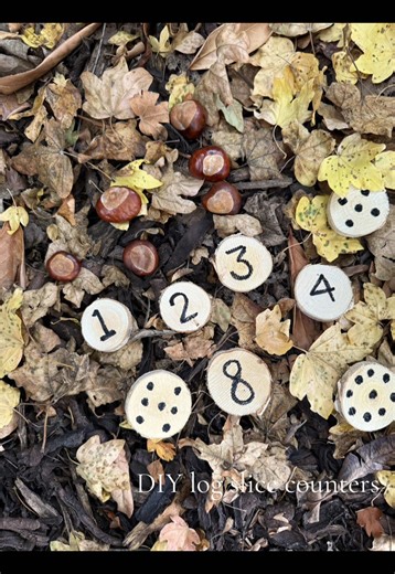These easy DIY log slice counters are perfect for adding some counting, number recognition and basic maths to your play! 🪵🍂 I got these log slices from @Hobbycraft and they are currently half price at £2 for a box (we got approx 20 in a box!). I just simply wrote numbers on one side and dots the other & have since sealed with clear varnish. This was such a cheap and easy way to create reusable counters which you can throw in to different play set ups! The size and shape varies per box with som