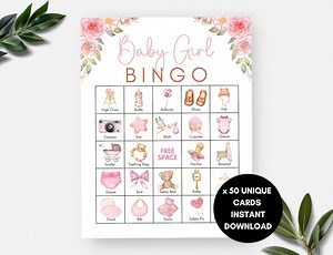 Girl Baby Bingo, Baby Shower Bingo, 50 Watercolor Pink Floral Bingo Cards, Its a Girl Baby Shower Party, Gender Reveal, Baby Bingo Game - Etsy Australia