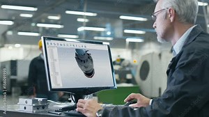Senior Technical Engineer Working on CAD Program in Factory Building.Shot on RED Cinema Camera 4K (UHD).