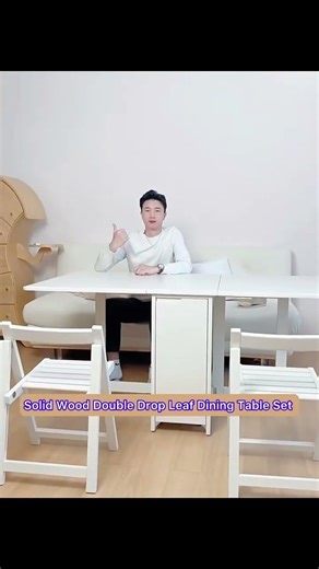 Solid Oak Wood Double Drop Leaf Dining Table with Chairs