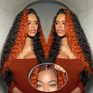Amazon.com : Grace Queen Curly Lace Front Wigs Human Hair Pre Plucked Hairline Glueless Wig 9x6 Pre Cut HD Lace Frontal Wigs for Women Ginger Orange Colored Ombre Wig Brazilian Virgin Hair 22inch : Beauty & Personal Care