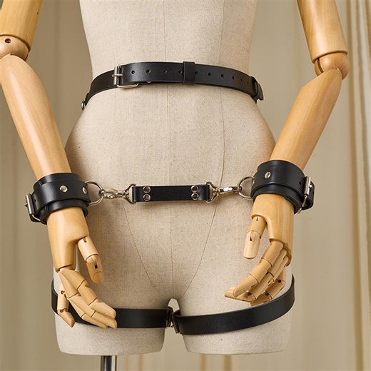 Leather Garter Belt Set, Leather Belt With Wrist Cuffs, Black Leather Harness Belt, Adjustable Leather Garter, Bondage Inspired Belt - Etsy UK