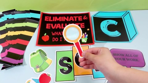 Pajean 59 Pcs Math Bulletin Board Set Cubes Math Keywords Symbol Poster Problem Solving Bulletin Board Decor Paper Cutouts for Home School Classroom Wall Educational Poster Teacher Supplies(59,Cube)