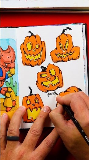 Sketchbook challenge - draw a bunch of jack-o-lanterns! 🎃 #artforkidshub