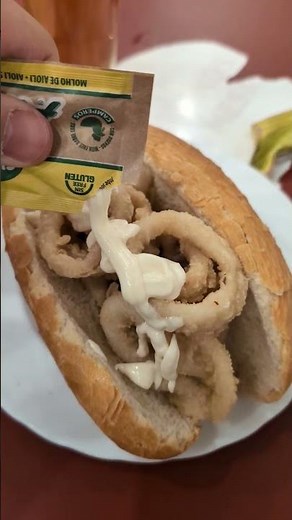 Madrid's famous Bocadillo de calamares (fried calamari sandwich) at Bar La Campana