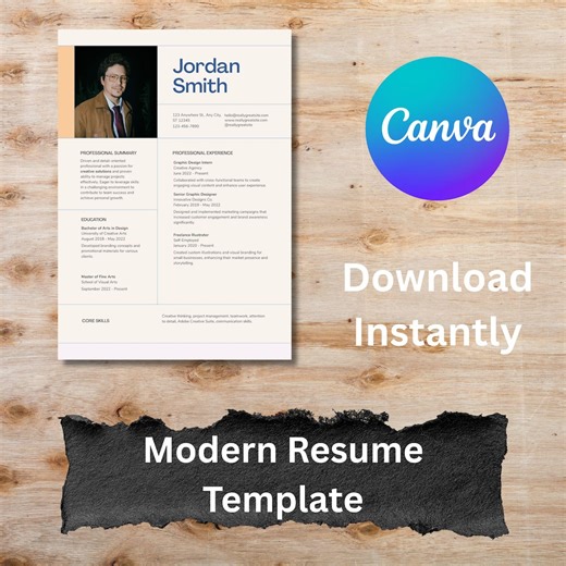 Modèle de CV professionnel Canva | Modèle de CV moderne | CV d'une page | CV modifiable | Conception de CV épurée - Etsy France