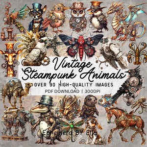 Steampunk Animals Ephemera Printable | Vintage Steampunk Junk Journal Pages | Victorian Animal Clipart, Scrapbook, Craft Supplies PDF - Etsy